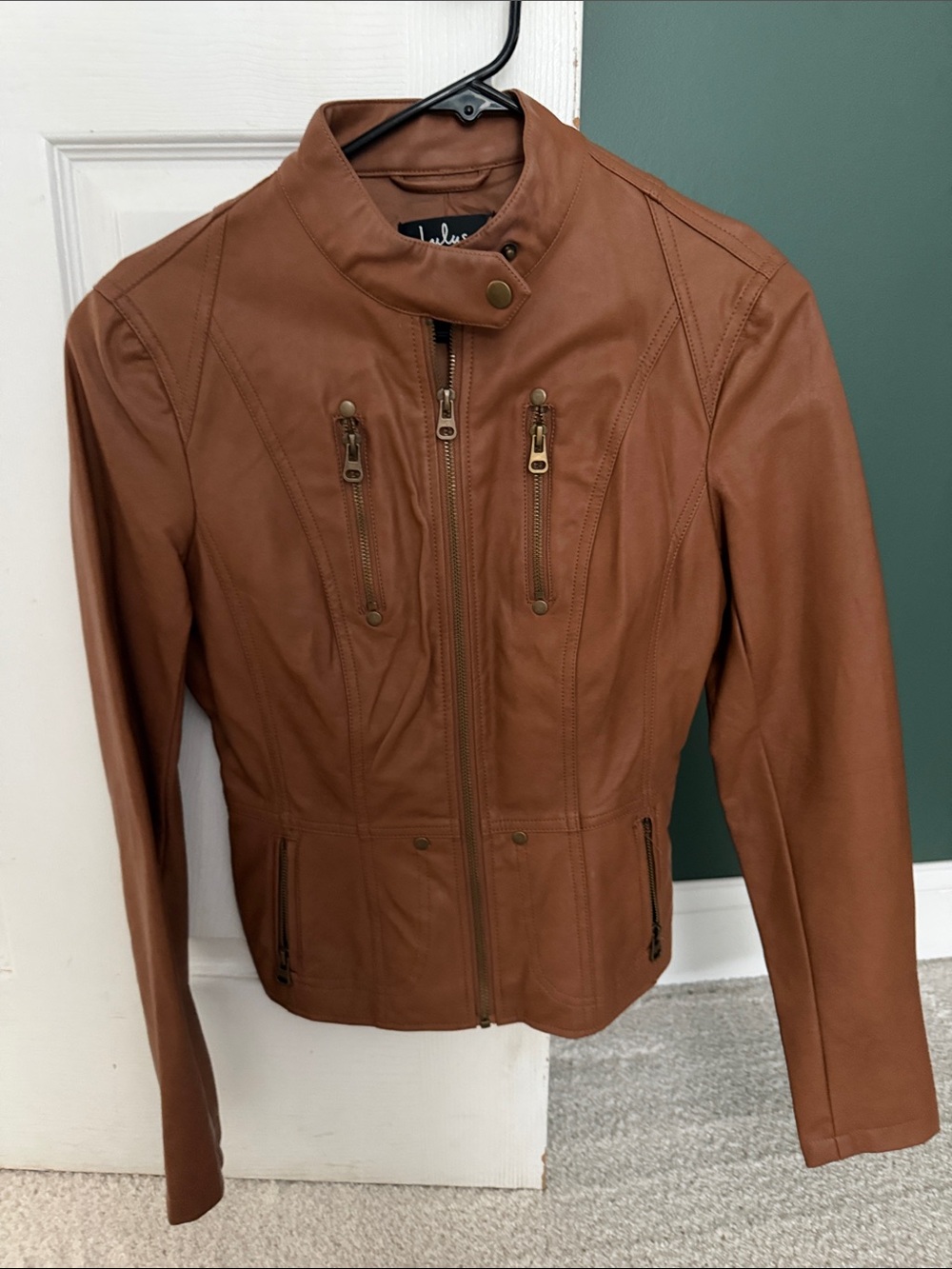 Lulu's Cognac Brown Faux Leather Moto Jacket